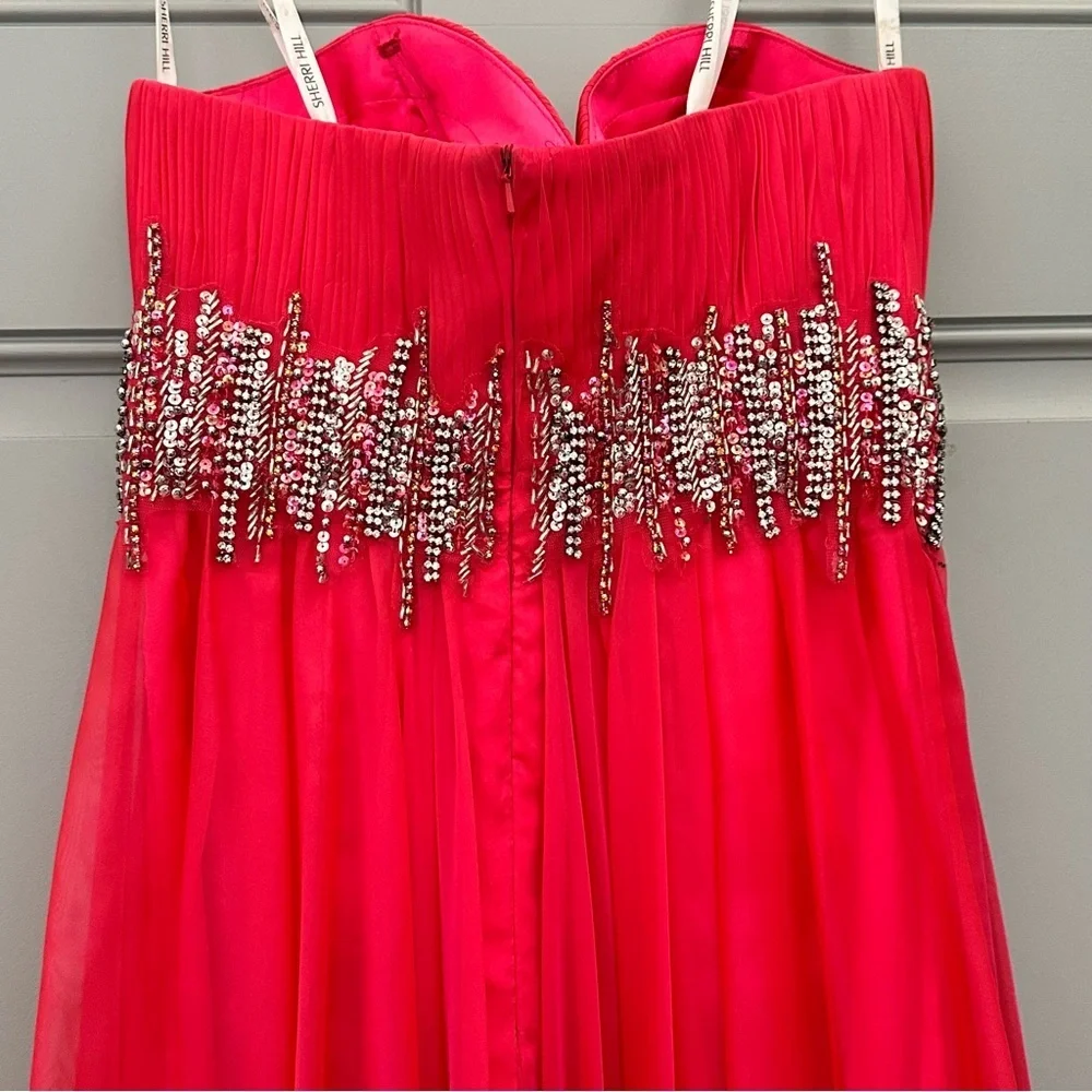 Sherri Hill 3909 Barbie Pink Strapless Long Formal Dress Prom Pageant Sz 2 - Picture 8 of 13